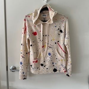 Cashmere Hoodie in Cream with Paint Splatter Pattern